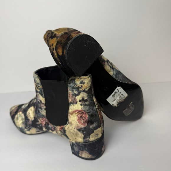 Topshop Floral Velvet Chelsea Ankle Boots Gold Burgundy Low Block Heel Size 7.5 - Picture 6 of 6
